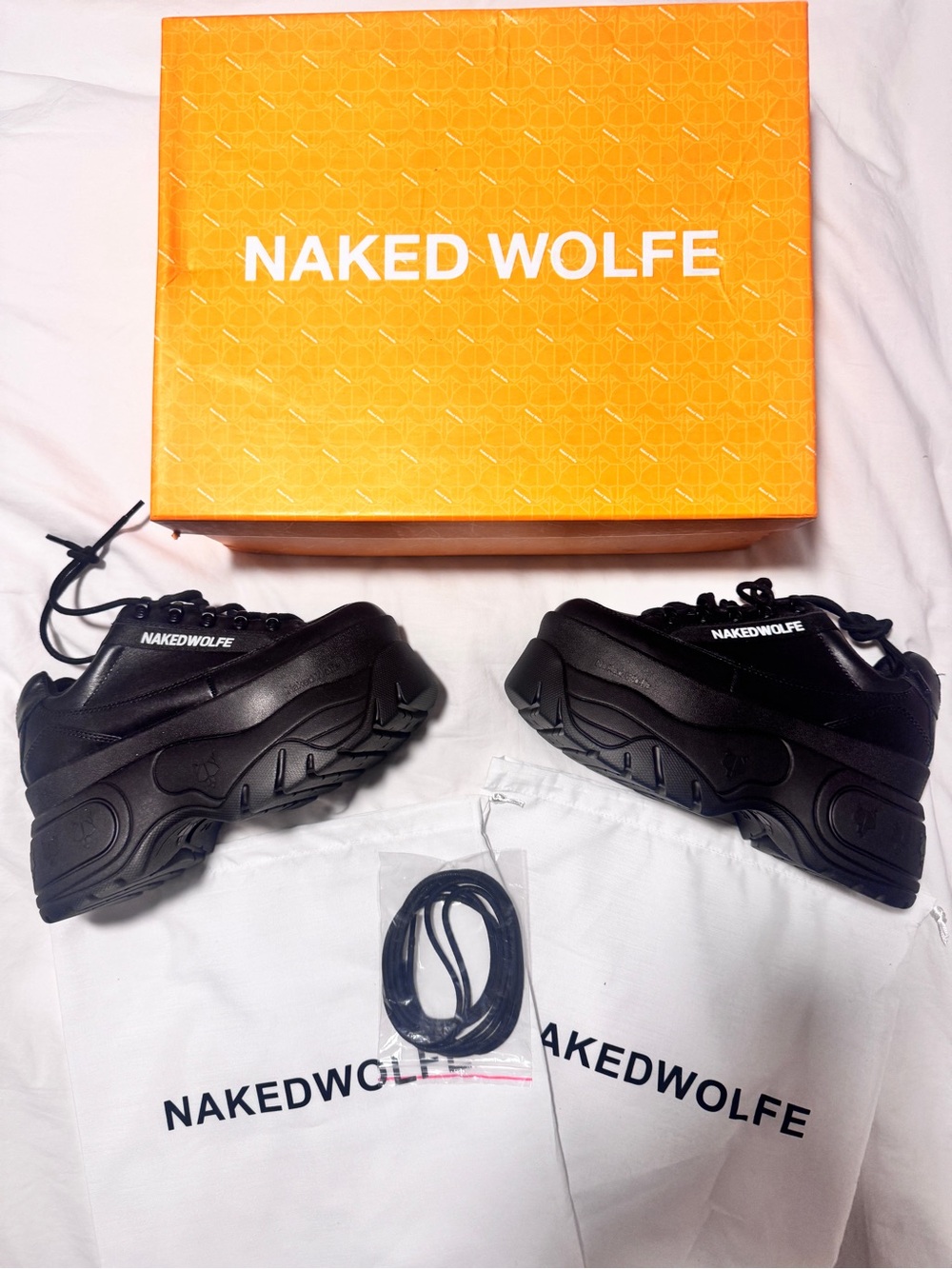 Naked Wolfe- Sprinter Platform Chunky Sneakers In Black Leather